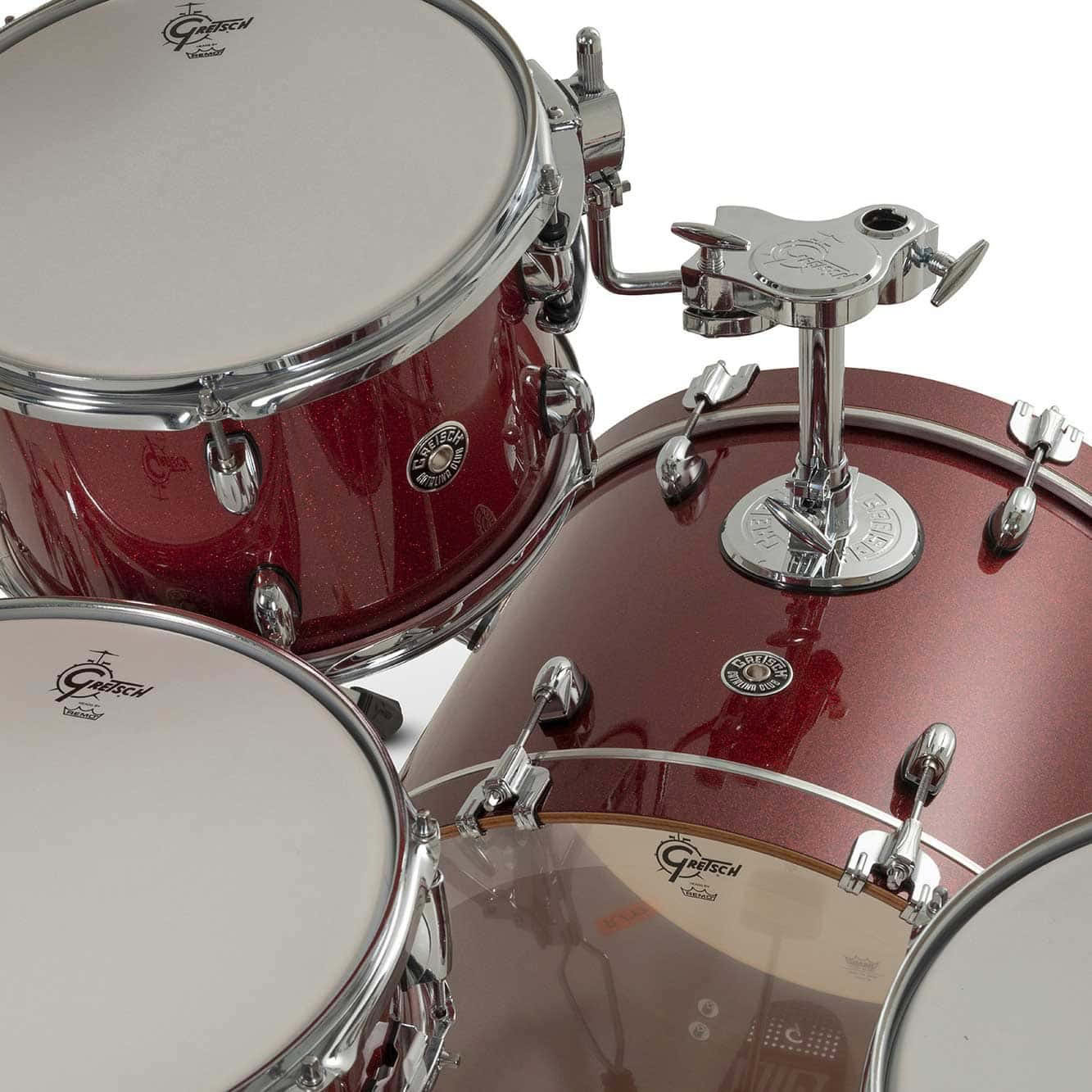 Gretsch Catalina Club 22-inch drum shell pack in Dark Cherry Sparkle finish.