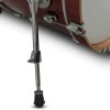 Close-up of drum stand and shell with Dark Cherry Sparkle finish.