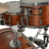 Close-up of Gretsch Catalina Club 22in drum shells with hardware.