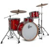Red Gretsch Catalina Club 22-inch 4-piece shell pack with cymbals.