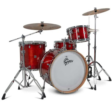 Red Gretsch Catalina Club 22-inch 4-piece shell pack with cymbals.