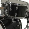 Black drum kit with chrome hardware for professional drumming.