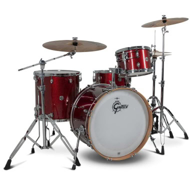 Red Gretsch Catalina Club drum kit with cymbals and hardware.
