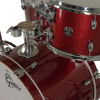 Red Gretsch Catalina drum kit with chrome hardware and sparkle finish.