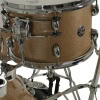 Close-up of a gold sparkle snare drum with chrome hardware.