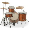 Wooden drum kit with cymbals for drumming practice and performance.