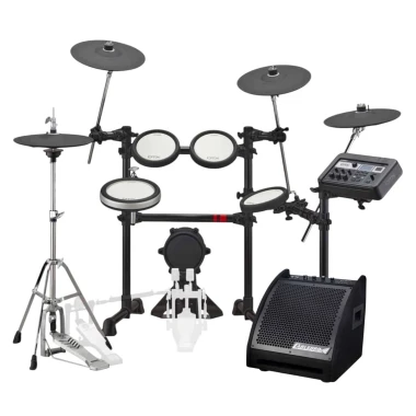 Electronic drum kit with monitor amplifier for drummers. Perfect for practice and performances, feat.