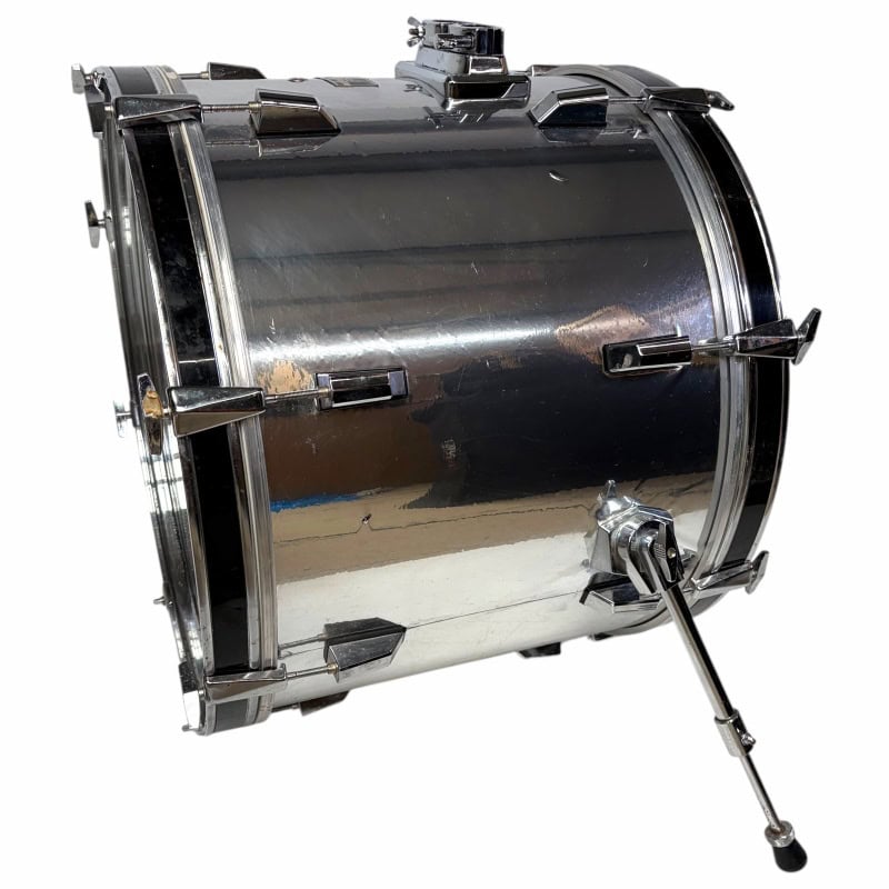 Metal snare drum with stand for percussion and drumming practice.
