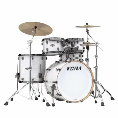 Tama Starclassic Walnut/Birch 22-inch 4-piece drum shell pack in White Pearl finish.