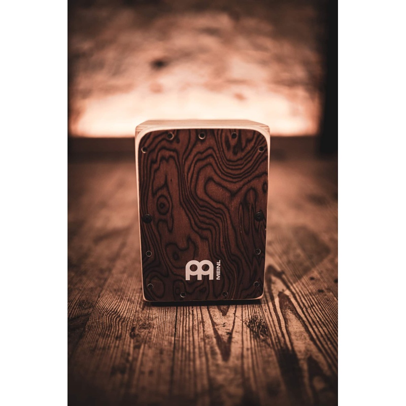 Meinl MC1BW Mini Cajon in Burl Wood finish, perfect for percussion enthusiasts.