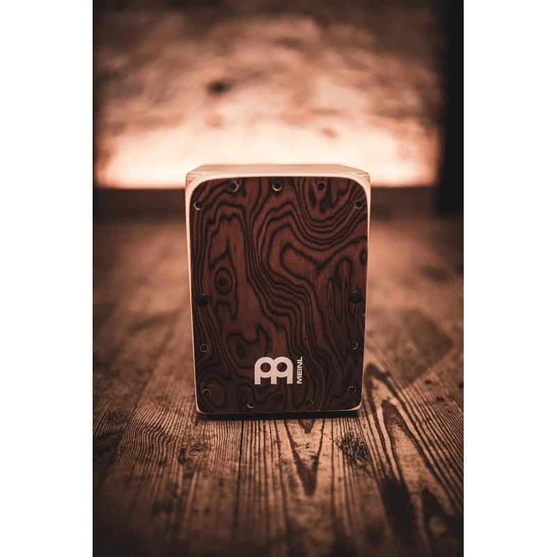 Meinl MC1BW Mini Cajon in Burl Wood finish, perfect for percussion enthusiasts.