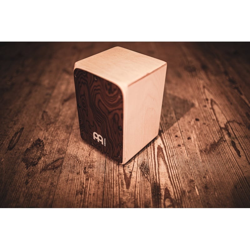 Mini Cajon Burl Wood for percussion enthusiasts and drummers.