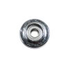 Close-up of a metal snare drum component for drumming equipment.