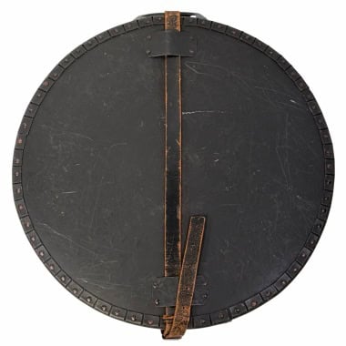 Vintage cymbal case with leather strap and metal accents, ideal for protecting drum cymbals during t.