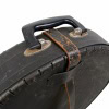 Vintage cymbal case with leather strap and metal handle for drummers. Durable, protective drum equip.