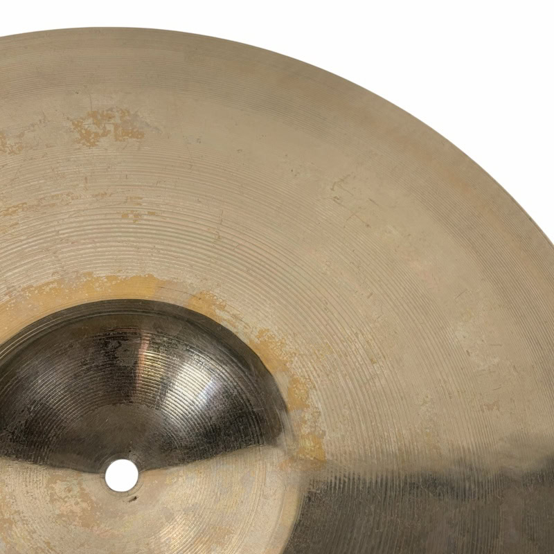 Vintage cymbal for drummers, showcasing classic percussion instrument with detailed metal surface.