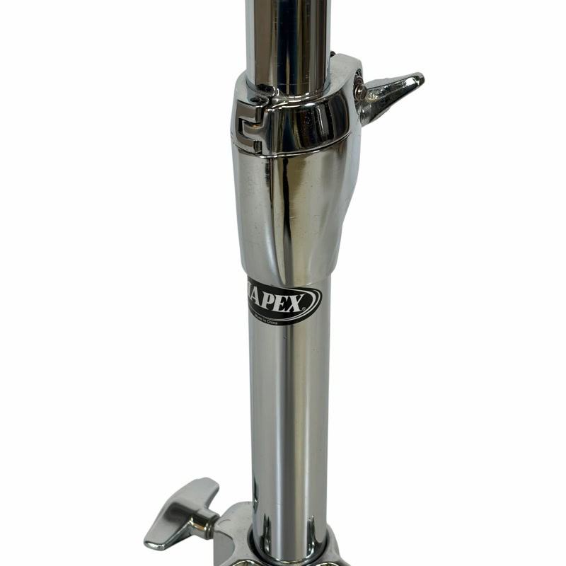 Professional drum hardware stand with Apex branding for secure drum setup.