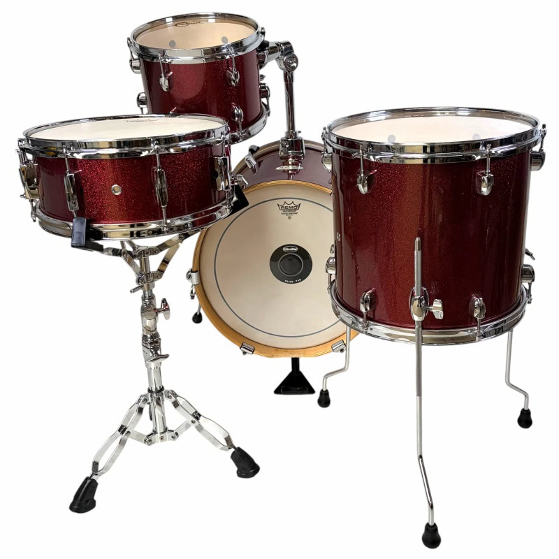 Drum set with cymbals, bass drum, and toms, perfect for drummers and music enthusiasts.