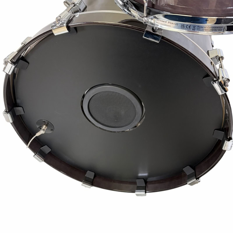 Bass drum with electronic trigger for professional drumming and live performances.