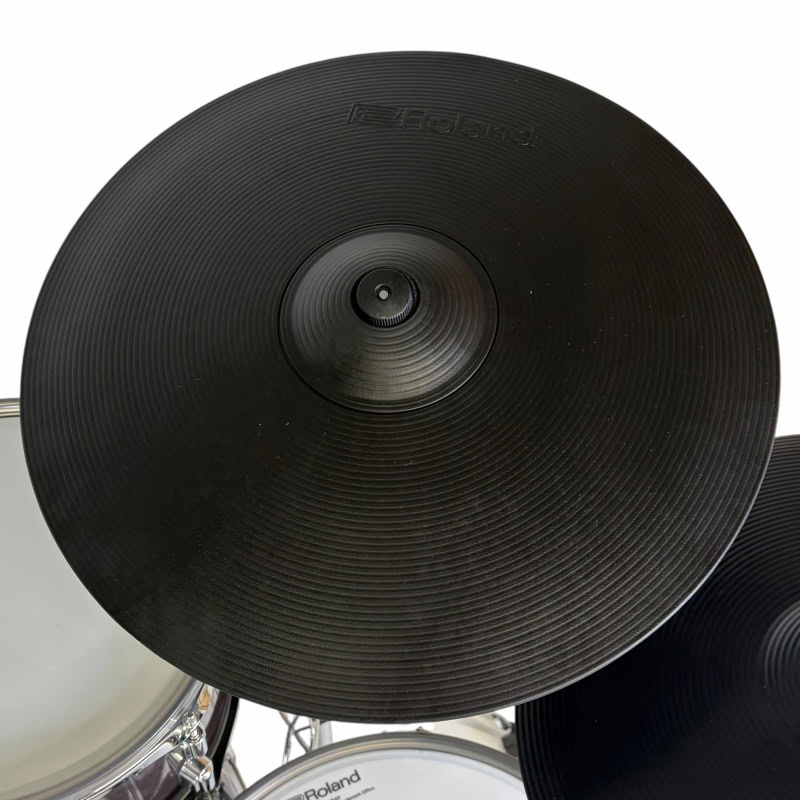 Close-up of Roland electronic drum pad with Drummers Only logo.