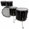 Black drum kit with bass, snare, and tom drums for drumming enthusiasts.