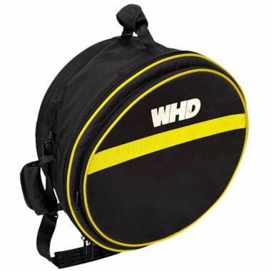 Black and yellow drumstick bag with WHD logo for drummers.