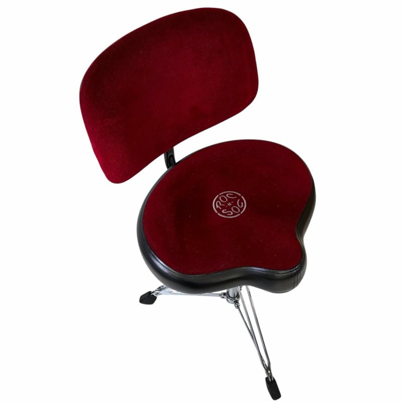 Comfortable red drum throne for drummers with adjustable height.