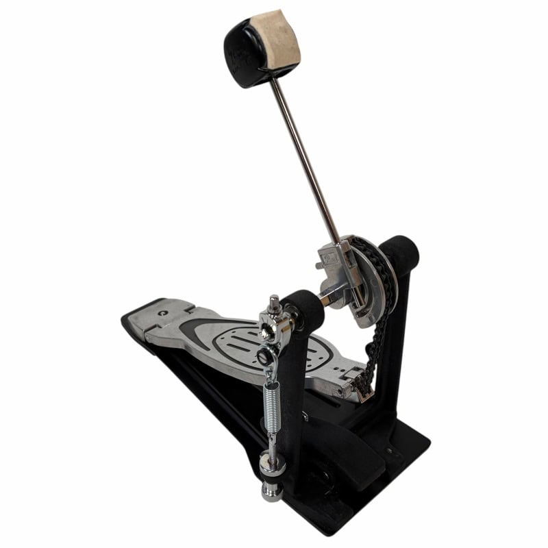 Drum pedal with practice pad for drummers, high-quality percussion equipment.