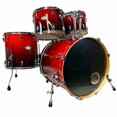 Professional red drum kit for drummers, music studios, and performances.