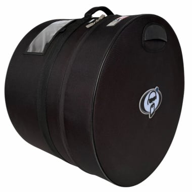 Durable black drum bag with handle and logo for secure drum transport.