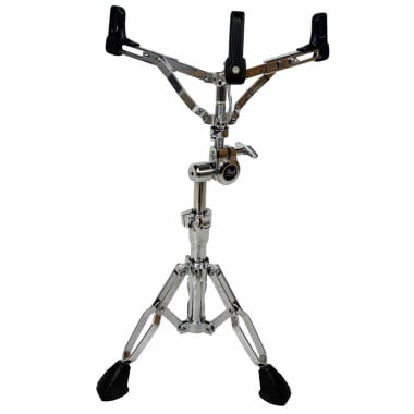 Adjustable drum practice pad holder for drummers, sturdy metal stand.