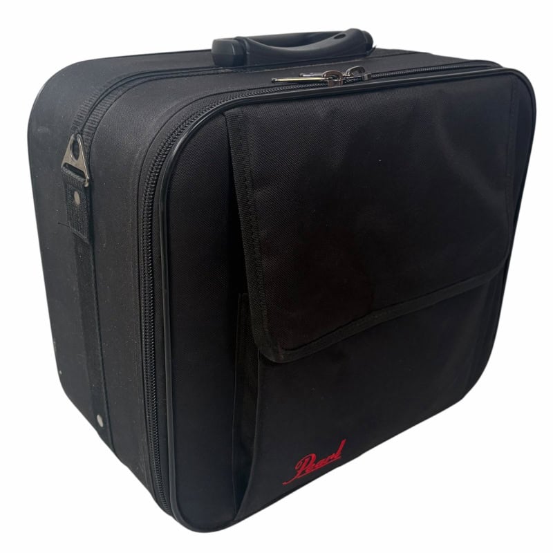 Durable black drumstick bag with handle for drummers, compact and portable.