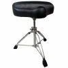 Adjustable drum throne seat for drummers, with sturdy metal legs and cushioned top.