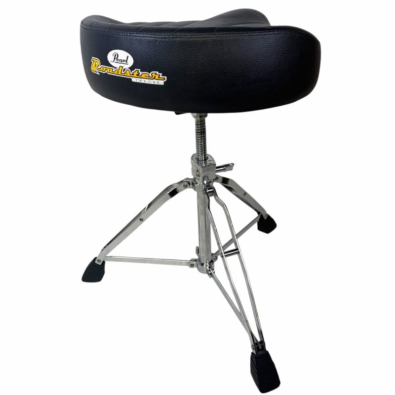 Drum throne with adjustable height and comfortable padded seat for drummers.