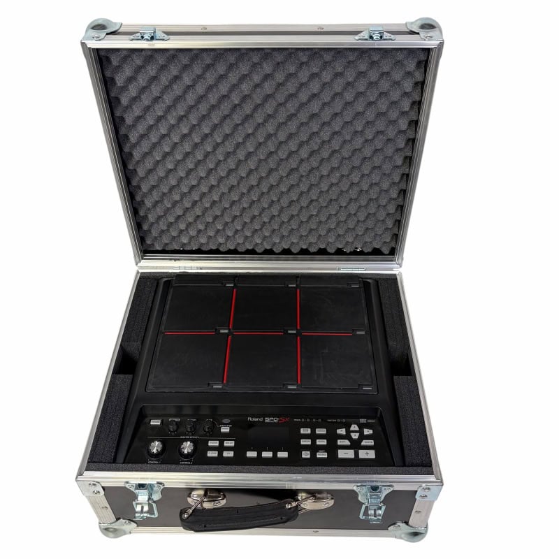 Professional drum pad case with electronic drum module for drummers.