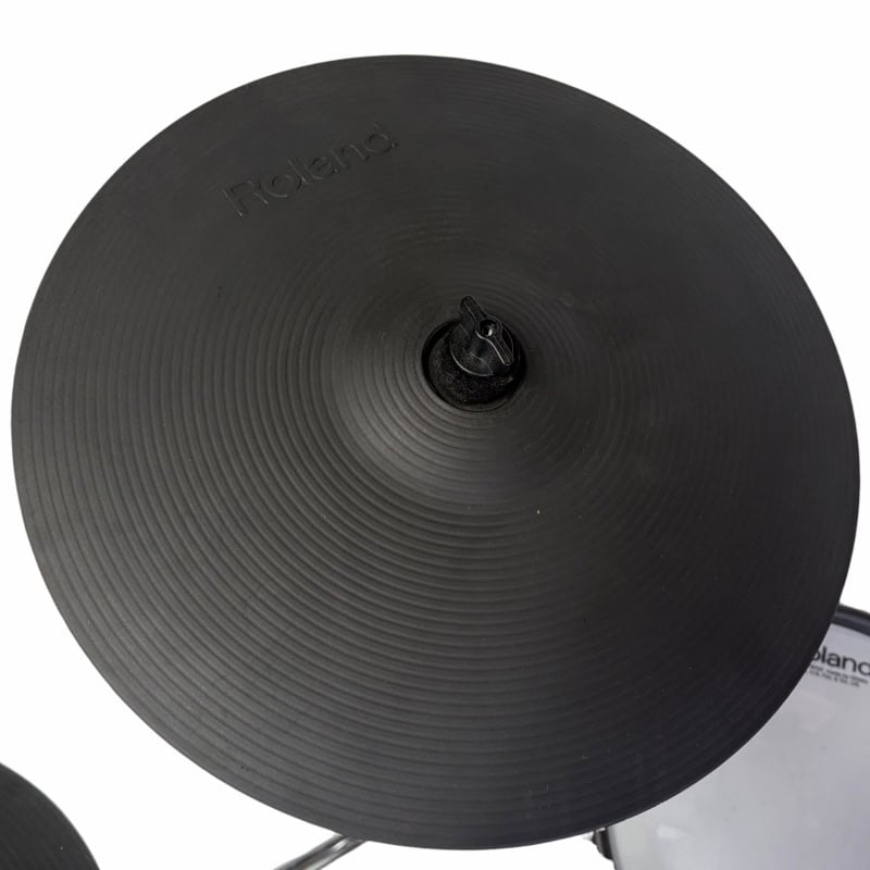 Close-up of a black cymbal for drum kit, suitable for professional drummers.