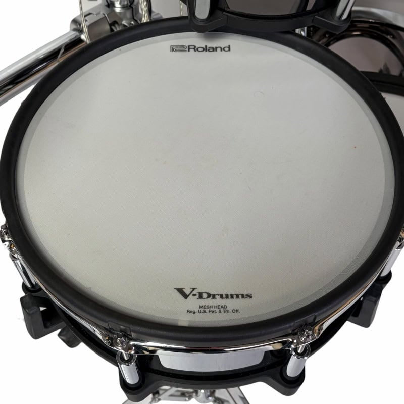 Close-up of Roland V-Drums mesh snare drum for electronic drumming.