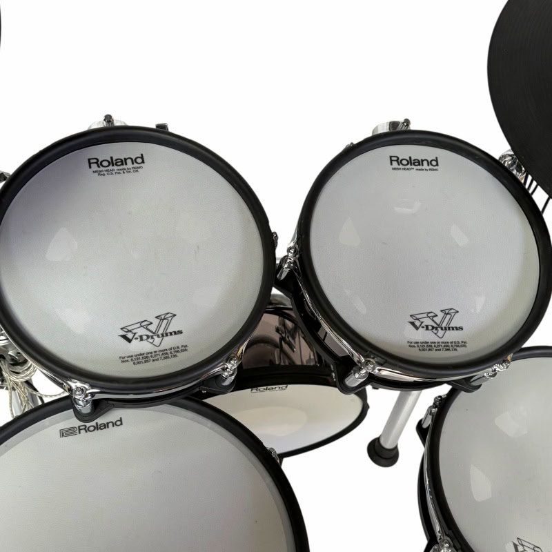 Modern electronic drum kit with Roland V-Drums for professional drumming.
