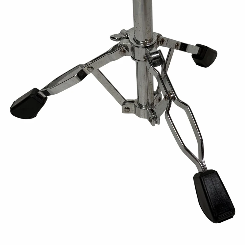 Adjustable drum throne with sturdy metal frame and cushioned seat for drummers.