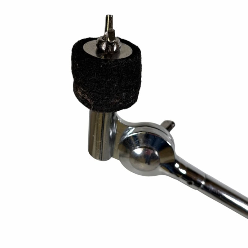 Drumstick holder with foam grip for drummers, metal construction, close-up view.