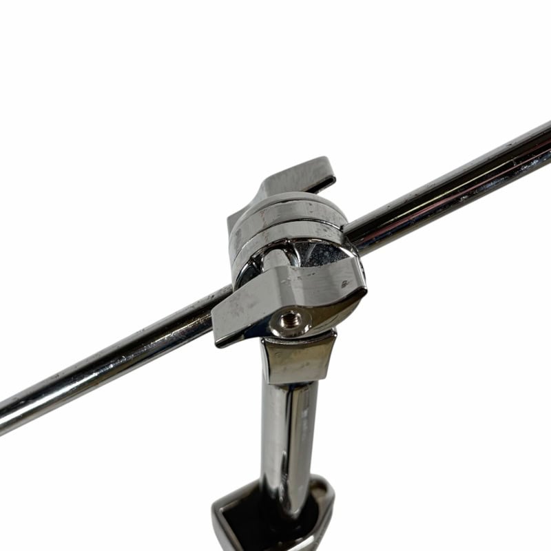 Close-up of drum hardware stand for drummers, metal drum kit accessory.