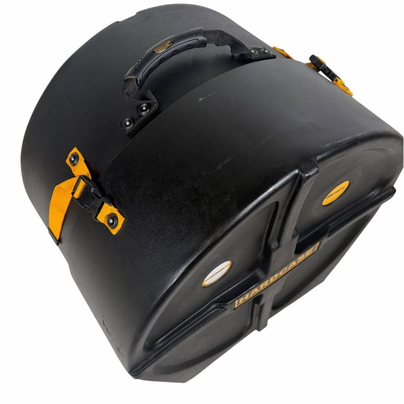 Durable black drum stick bag with yellow accents for drummers.