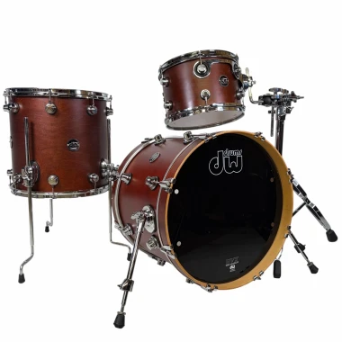 High-quality wooden drum kit with cymbals and hardware for professional drumming.