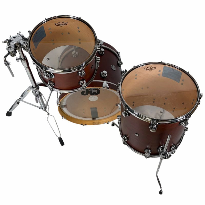High-quality drum set with transparent drum heads, perfect for drummers and percussion enthusiasts.