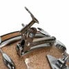 Close-up of drum hardware and mounting bracket for drum kit.