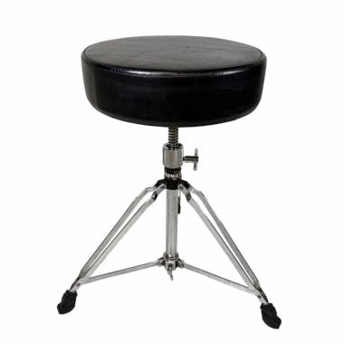 Adjustable drum throne seat for drummers, black padded stool with tripod stand.