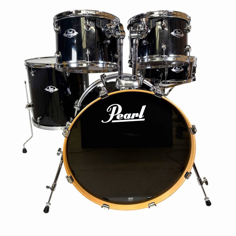 High-quality Pearl Export 22-inch 5-piece drum shell pack in sleek jet black finish. Perfect for pro.