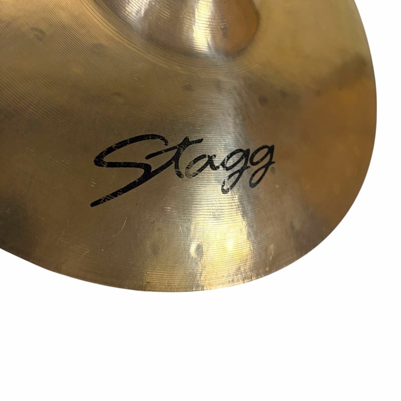 Stagg cymbal for drummers, close-up shot showing the logo and metallic finish. Perfect for drum kit.