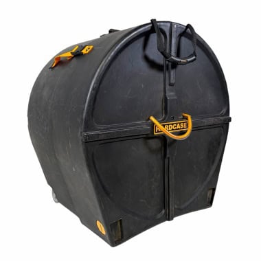 Hard drum case for transport and protection.