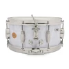 White snare drum for drummers, high-quality percussion instrument.